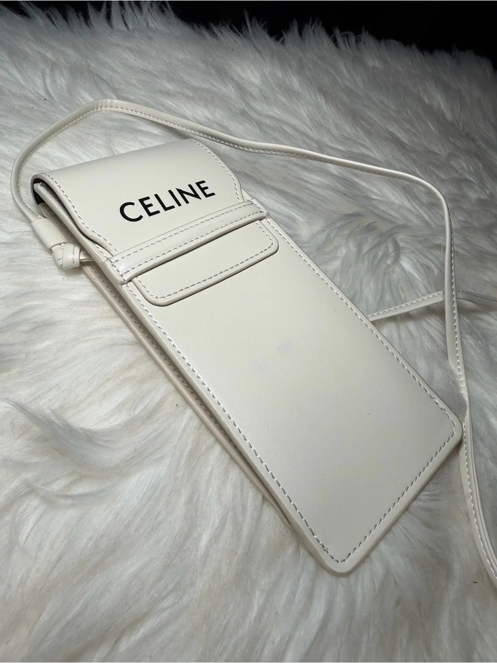 Celine White Leather Crossbody Phone Pouch